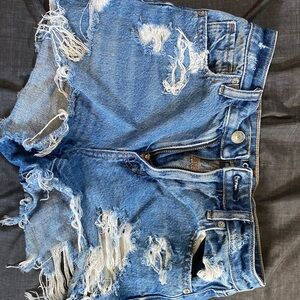 American Eagle Outfitters Blue Distressed Jean Shorts